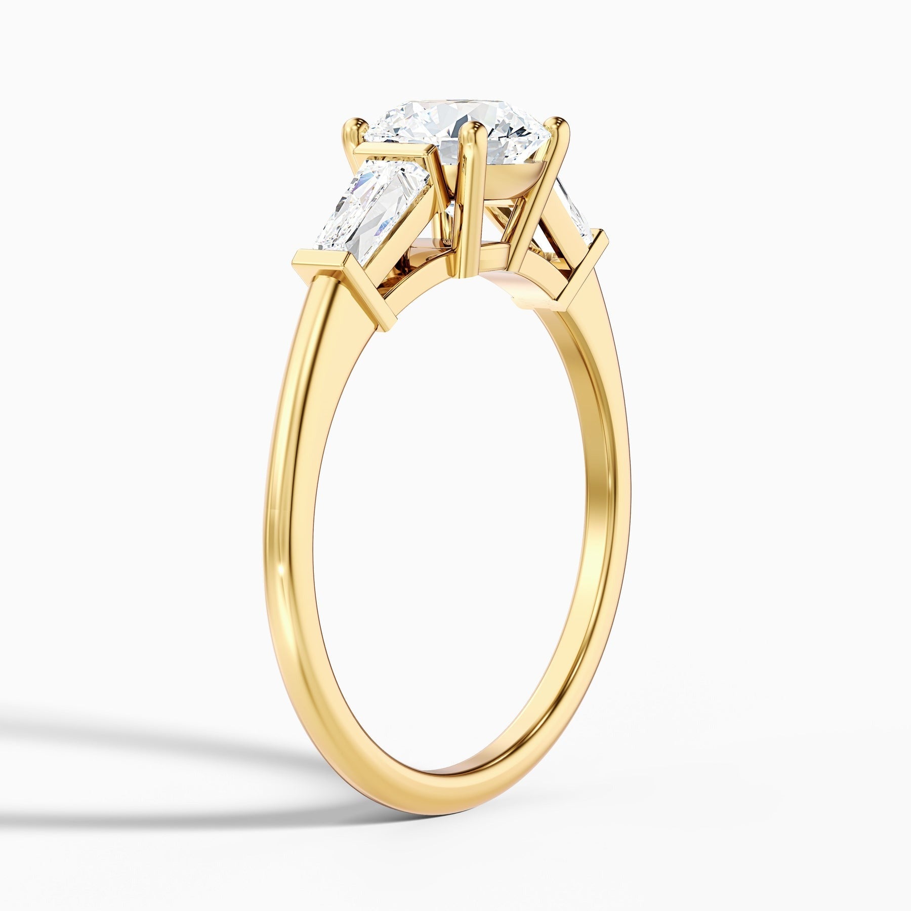Avalon Round 3 Stone Moissanite Ring With Side Baguette Moissanite